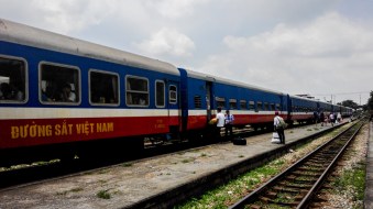getting off the train at Ninh Binh